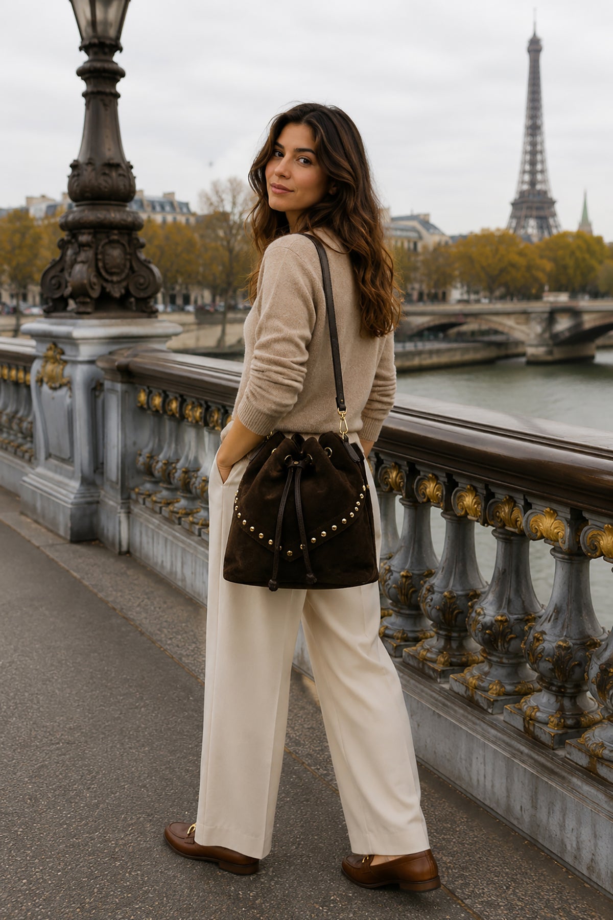 RÉGINE Sac bourse en cuir Marron