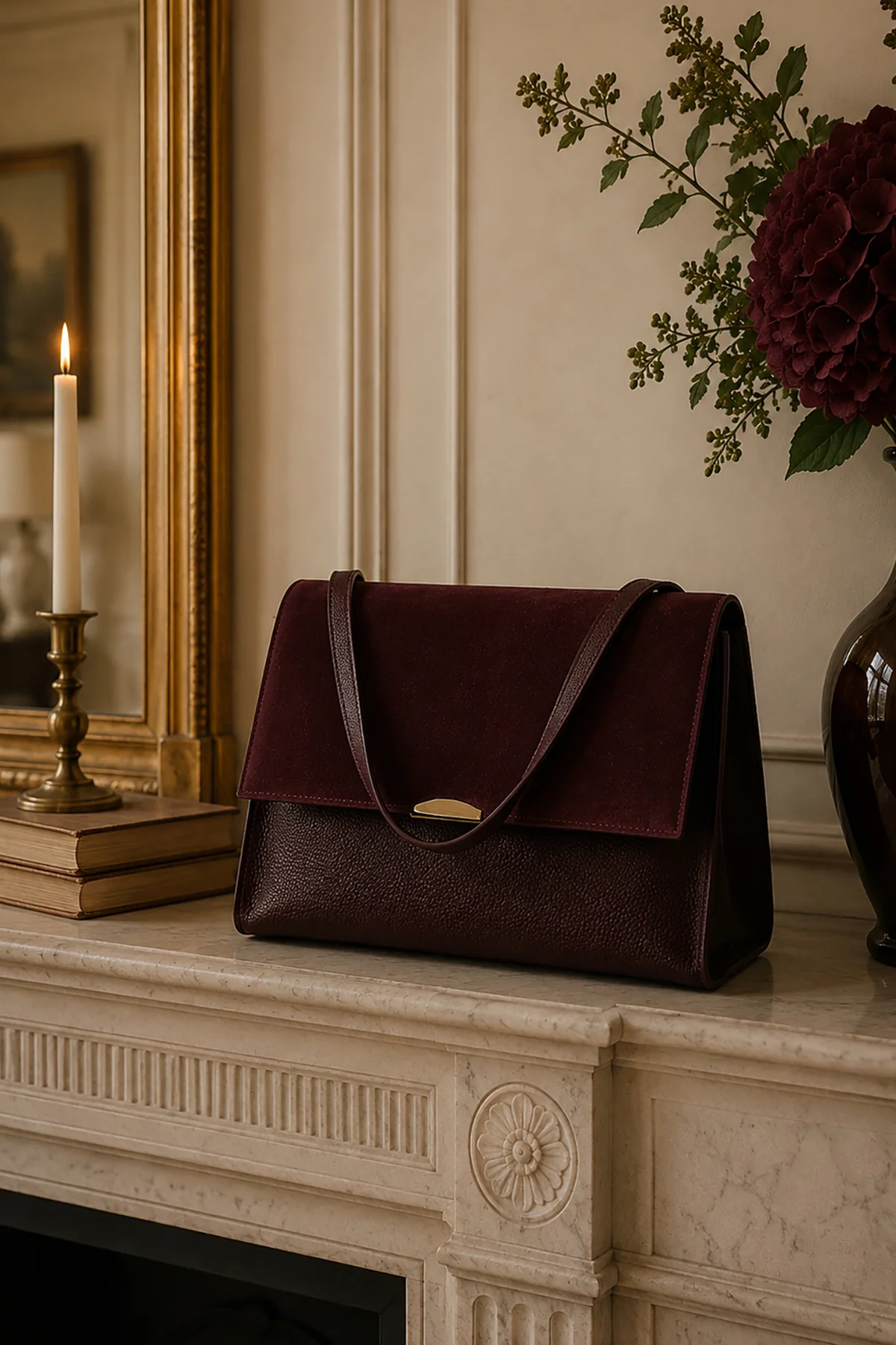 ANDRÉA Sac porté main en cuir Bordeaux