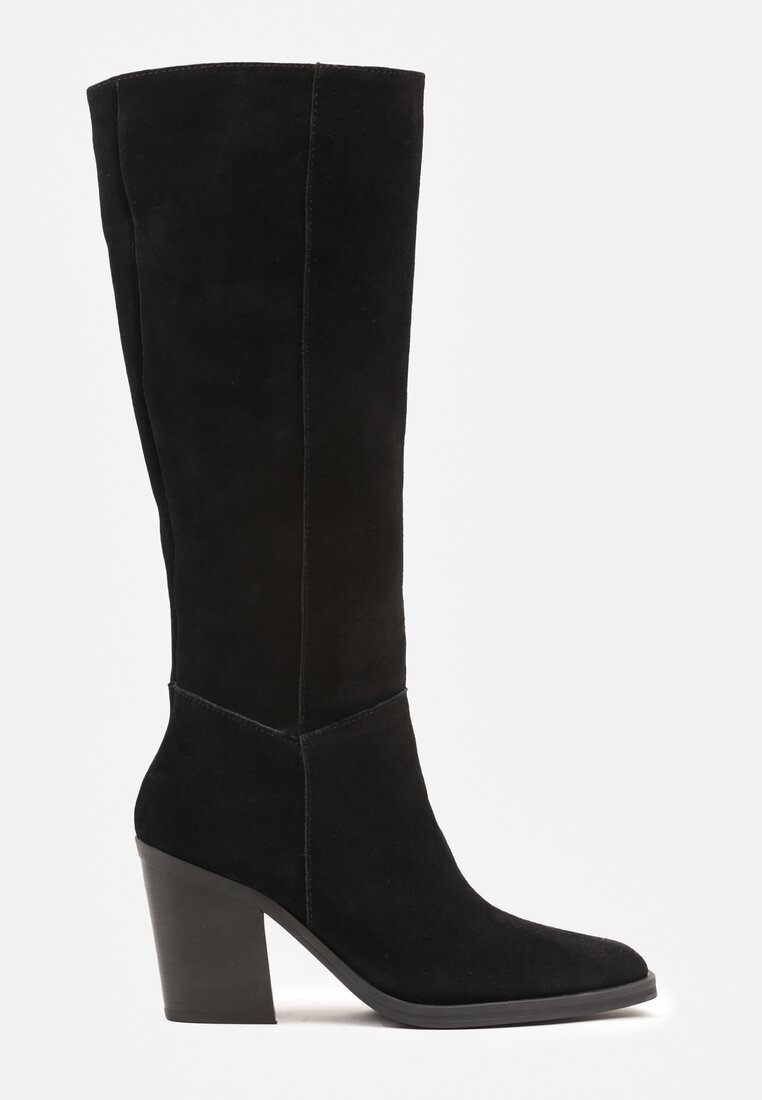 Bottes haute suède à talon bloc style Santiags - noir