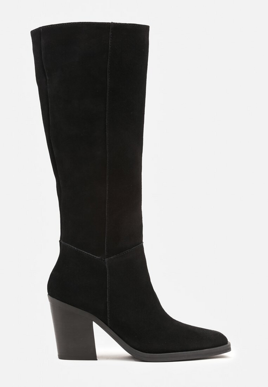 Bottes haute suède à talon bloc style Santiags - noir
