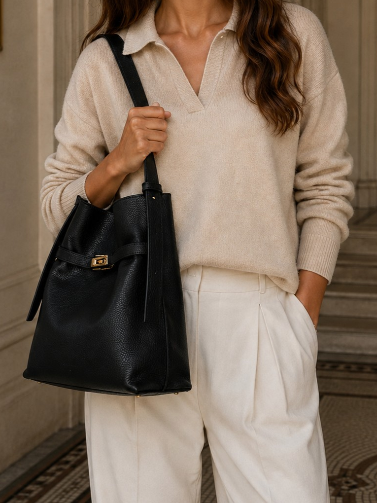 ERELL Sac porté épaule en cuir Noir