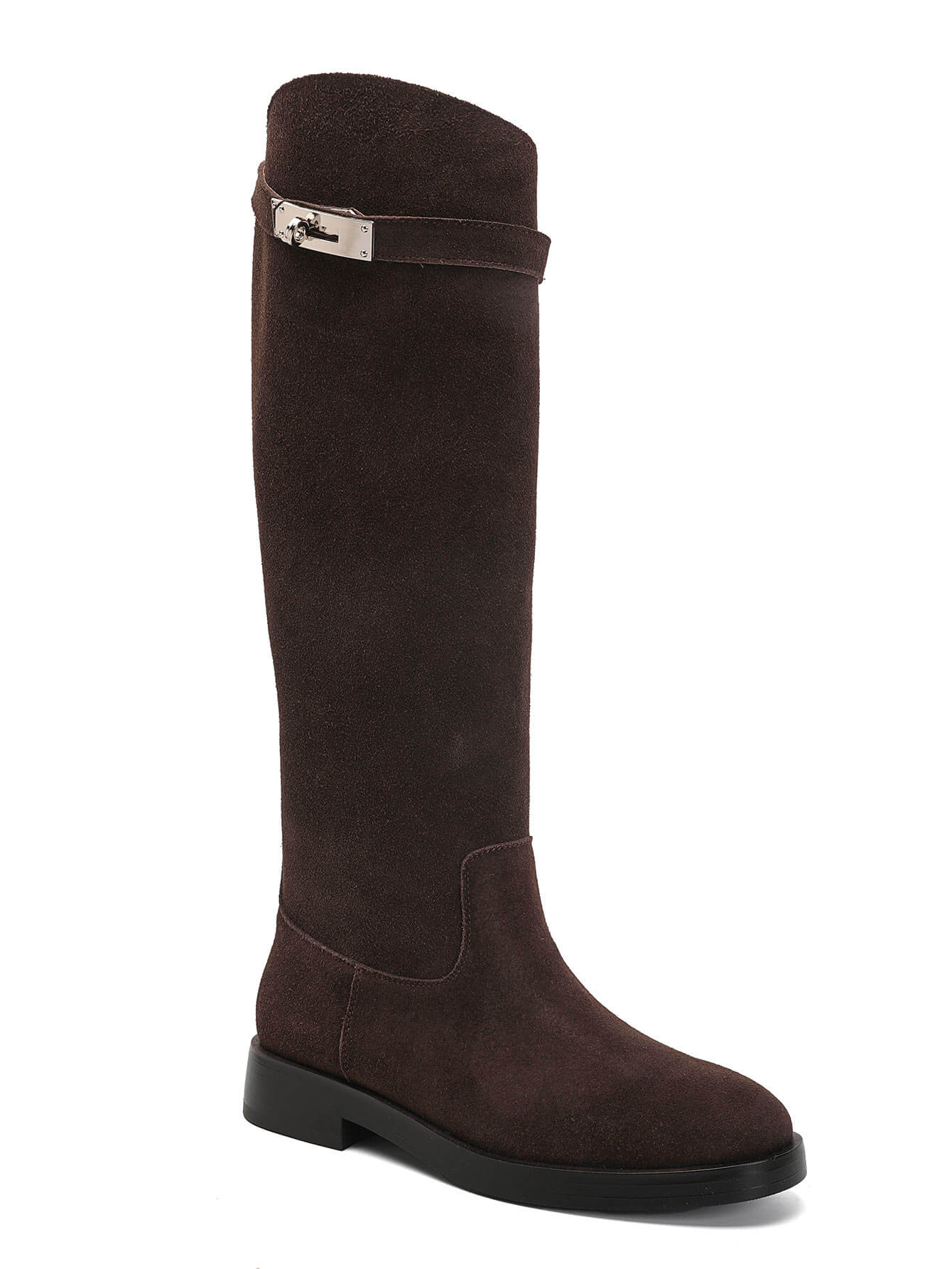 Bottes Cavalières en Suède Marron Chocolat - marron