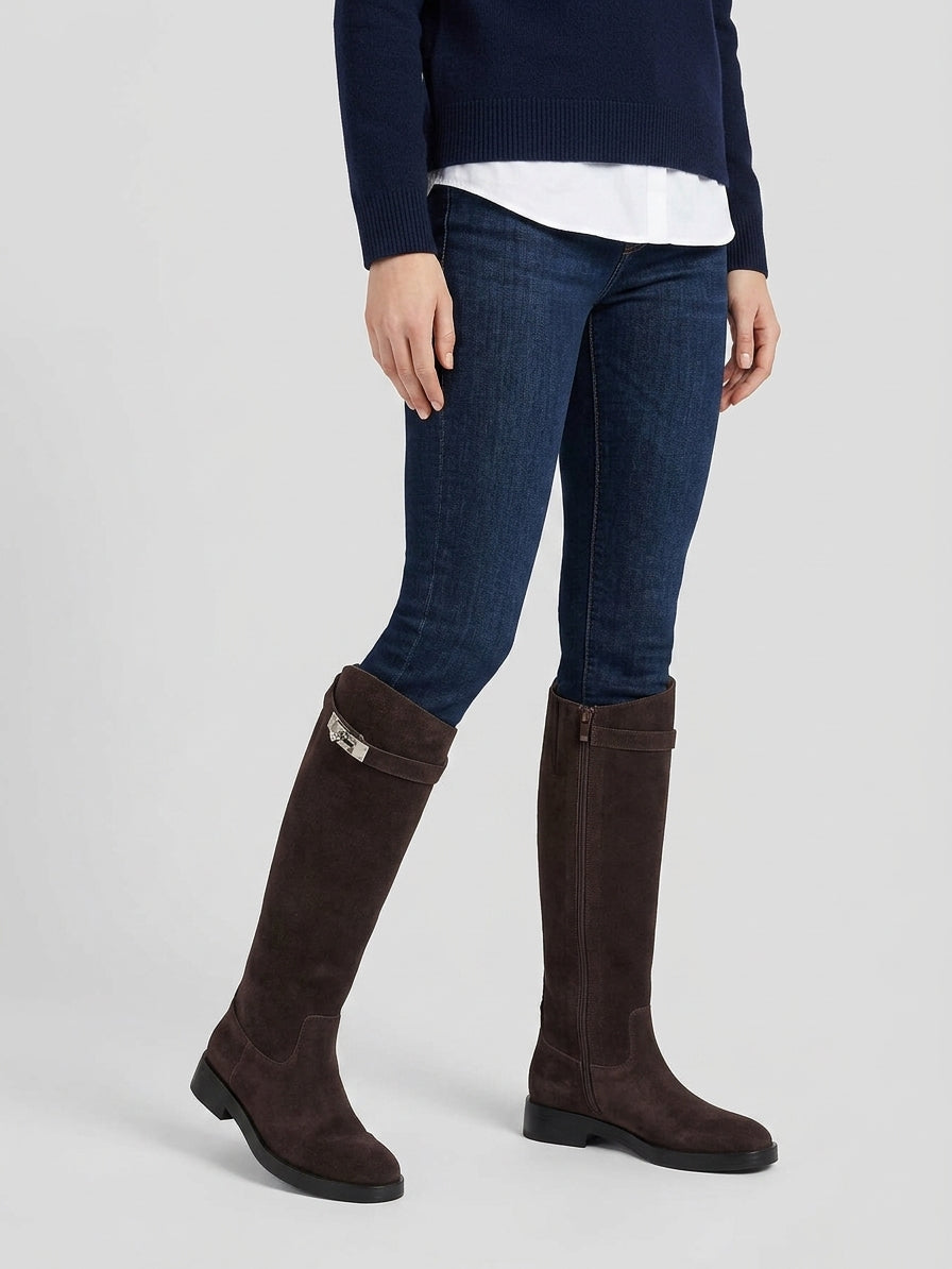 Bottes Cavalières en Suède Marron Chocolat - marron