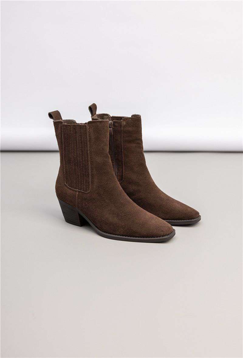 Bottines Santiags cuir nubuck - marron