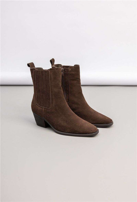 Bottines Santiags cuir nubuck - marron