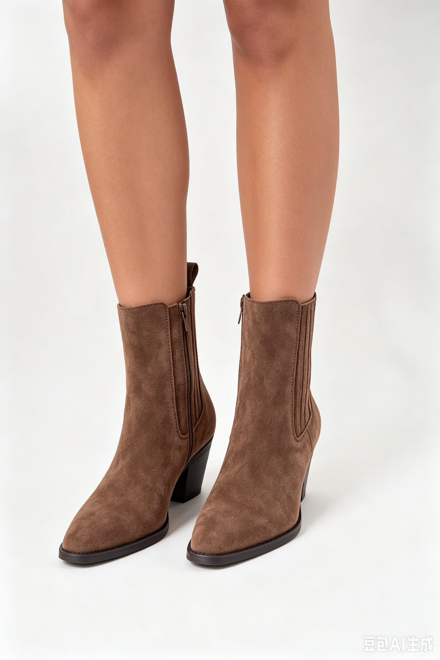 Bottines Santiags cuir nubuck - taupe