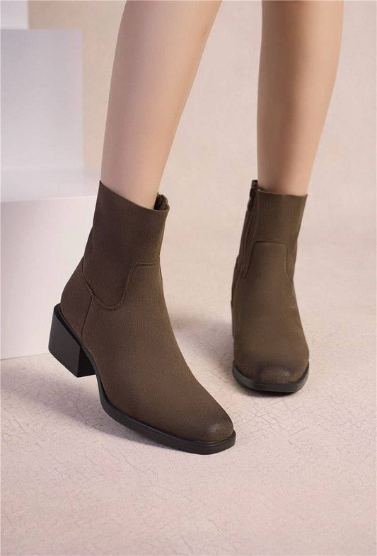 Bottines Minimalistes en Cuir Suédé - taupe